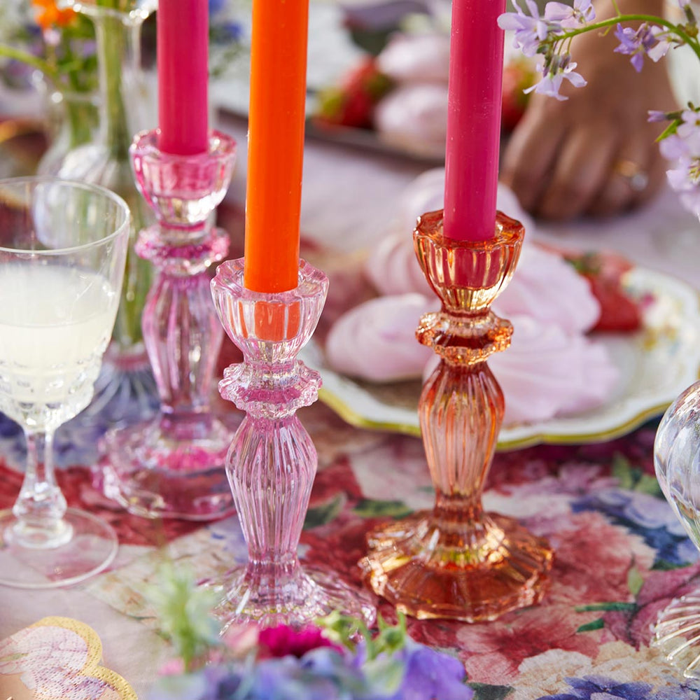 Glass Candle Holder - Pink