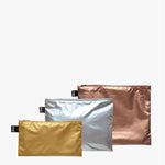 Set of 3 Metallic Zip Pockets - Gold, Silver, Rose Gold