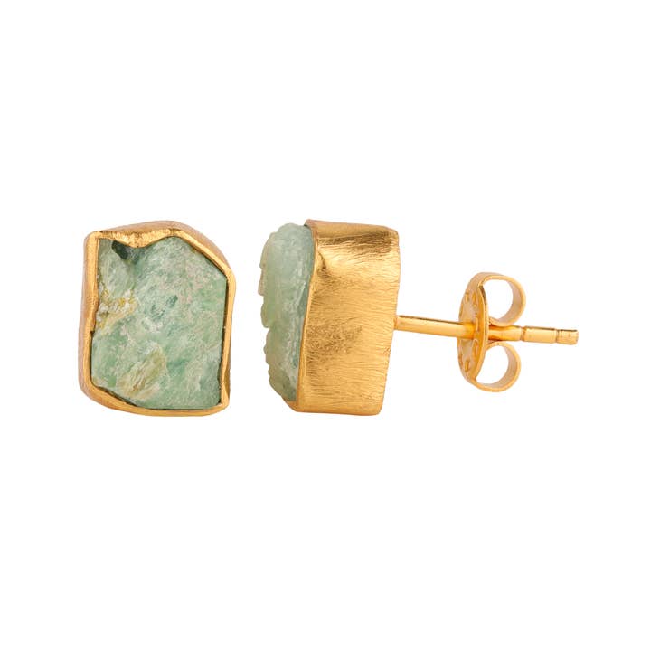 ADELA Raw Aquamarine Earrings - Cast Bronze Gold Plated