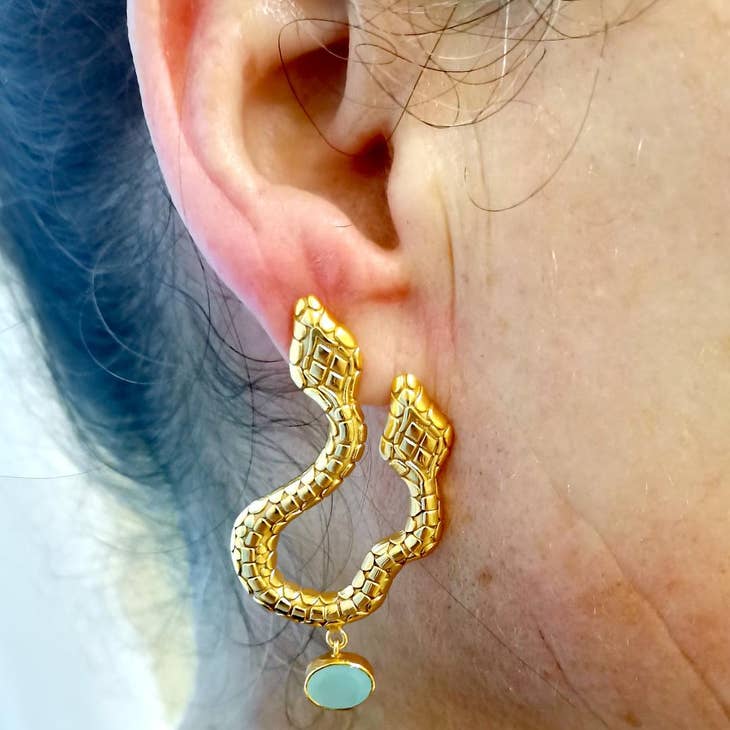 ANFISBENA Snake Light Amethyst Earrings - Cast Bronze Gold Plated