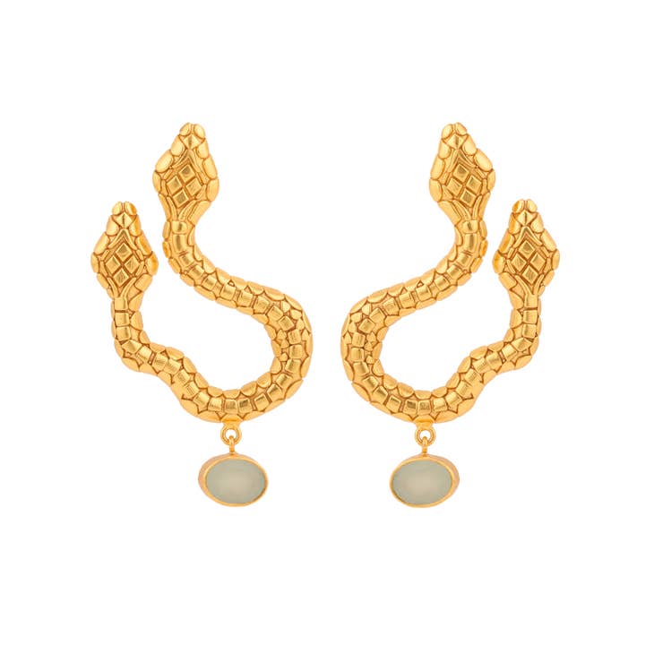 ANFISBENA Snake Light Amethyst Earrings - Cast Bronze Gold Plated