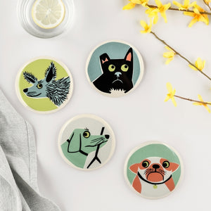 Hannah Turner Hand-Made Ceramic Dog Coasters - Boxed Set of 4
