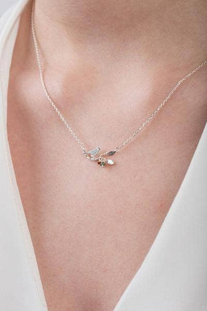 Bird Necklace In Sterling Silver With Tourmaline Berries