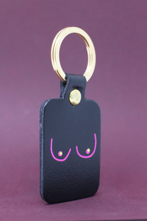 Black Embossed Leather Boobie Key Ring