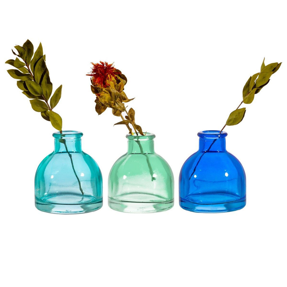 Cool Tone Glass Bud Vases - Set of 3