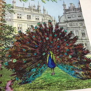 
                
                    Load image into Gallery viewer, &amp;#39;Corsham Court and the Peacocks&amp;#39; Notebook Diana Wilson Arcana Hand-Glittered A5 Ring-Bound
                
            