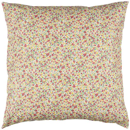Cushion Cover - Llght Yellow, Rose and Red Flowers - Square