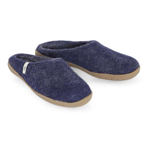 Hand-Made Navy Blue Felted Wool Slippers With Rubber Soles