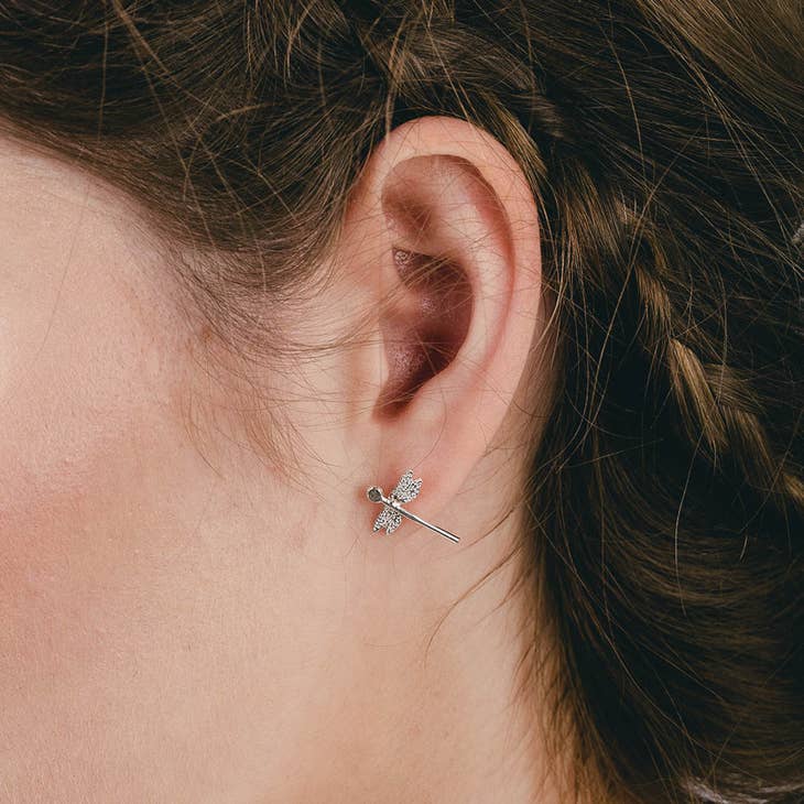 Dragonfly Stud Earrings In Sterling Silver