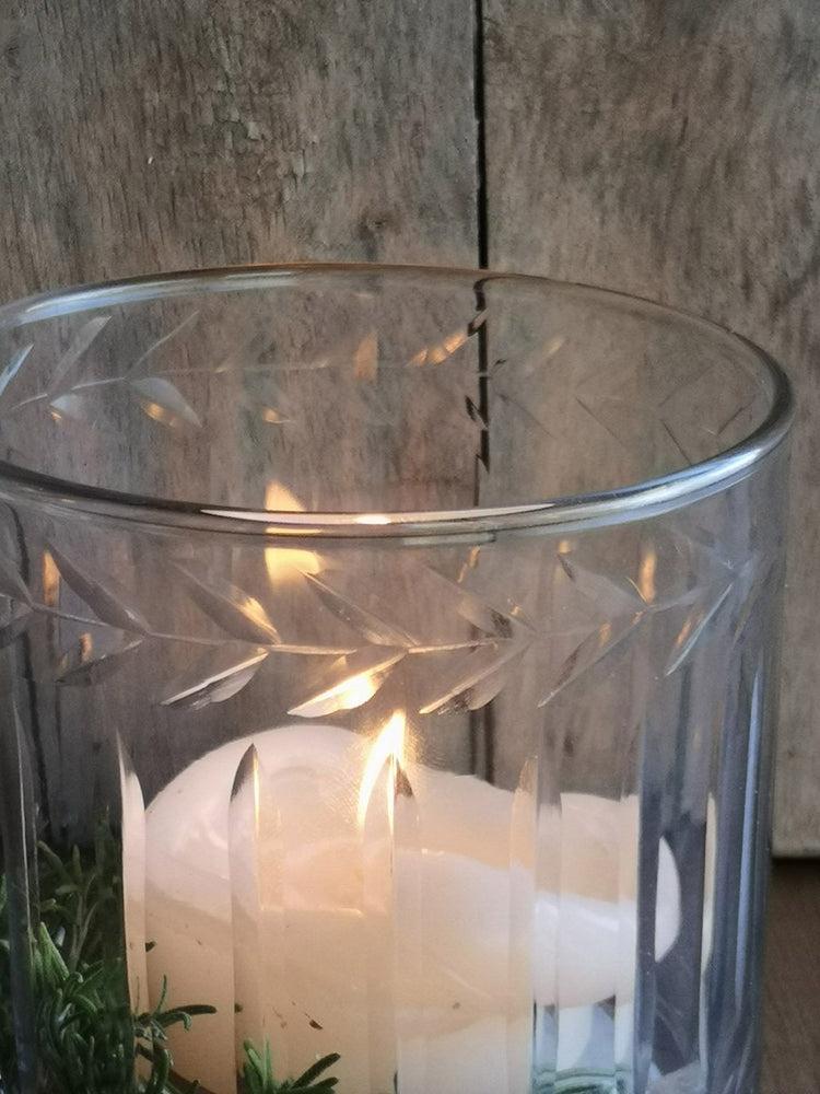 Etched Glass Hurricane Vase / Candle Holder