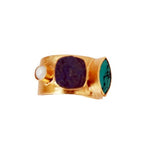 Galata Rough Lapis Lazuli, Turquoise and Pearl ADJUSTABLE Ring - Cast Bronze Gold Plated