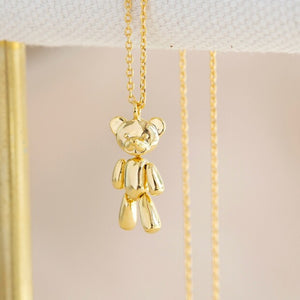 Dancing Teddy Bear Necklace in Gold