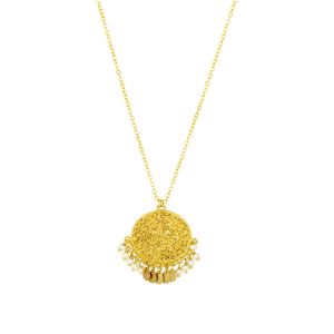 Ines Gold Coin and Beads Necklace - Pearl