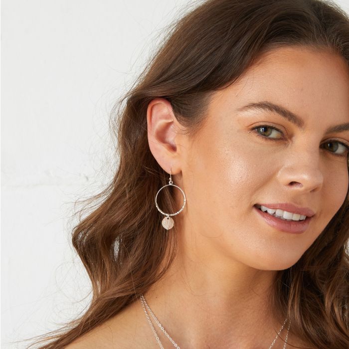 Dominique Silver Beaded Hoop Earrings