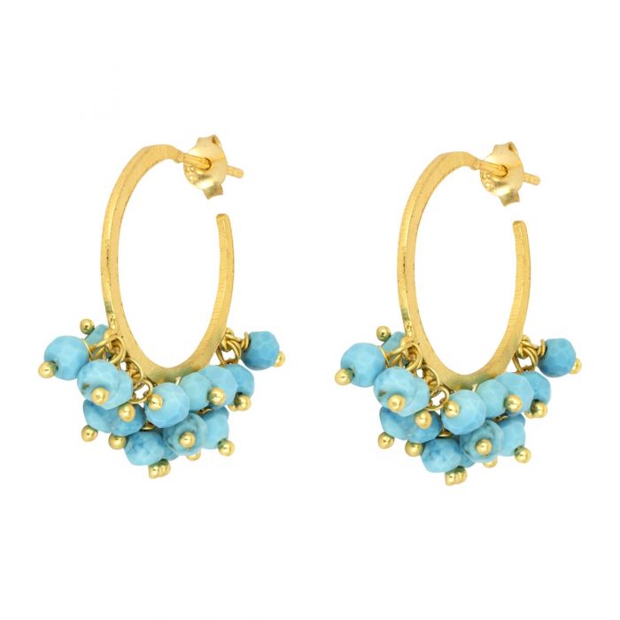 Marina Hoop Earrings in Gold with Turquoise Gemstone Bead Cluster