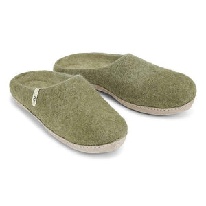 Hand-Made Moss Green Felted Wool Slippers