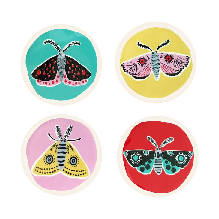 Hannah Turner Hand-Made Ceramic Moth Coasters - Boxed Set of 4