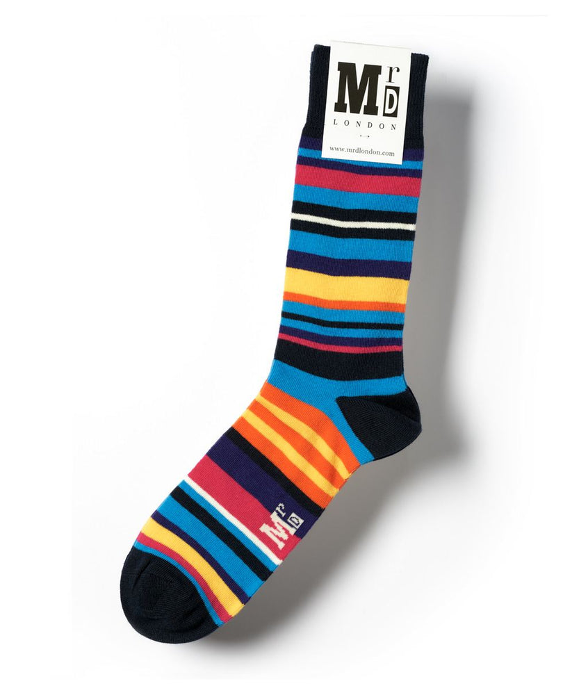 Navy Multi-Stripe Fine Mr D London Socks