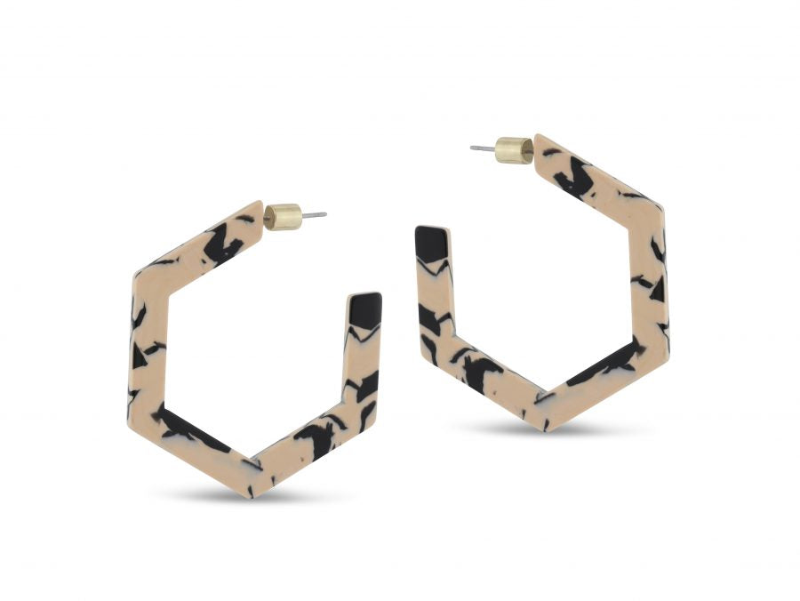 Olivia Hexagon Multi-Coloured Resin Earrings - Cream