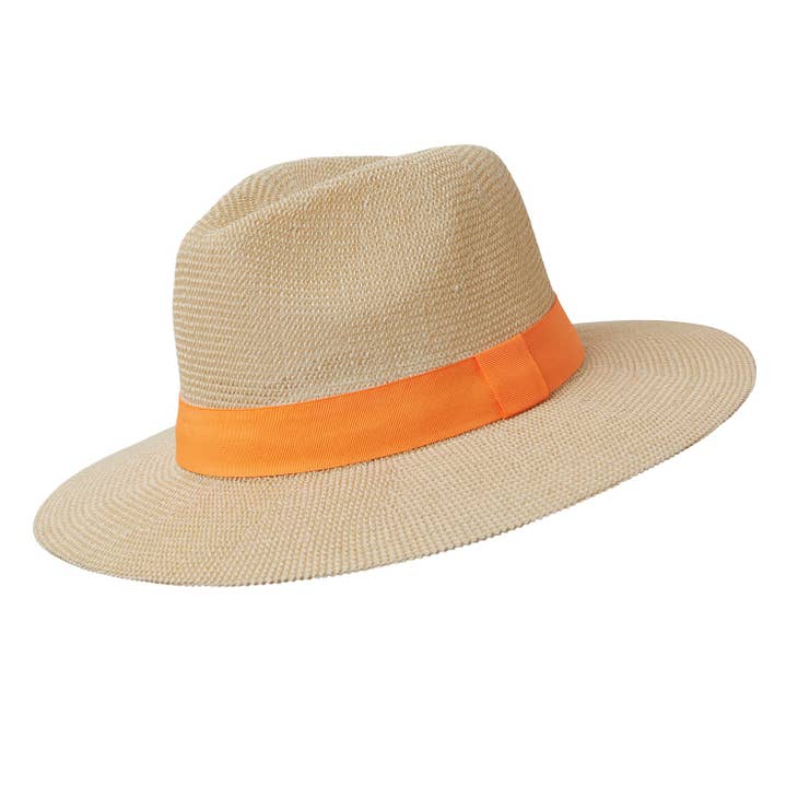 
                
                    Load image into Gallery viewer, Panama Hat - Natural Paper with Orange Band
                
            