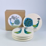 Hannah Turner Hand-Made Ceramic Peacock Coasters - Boxed Set of 4
