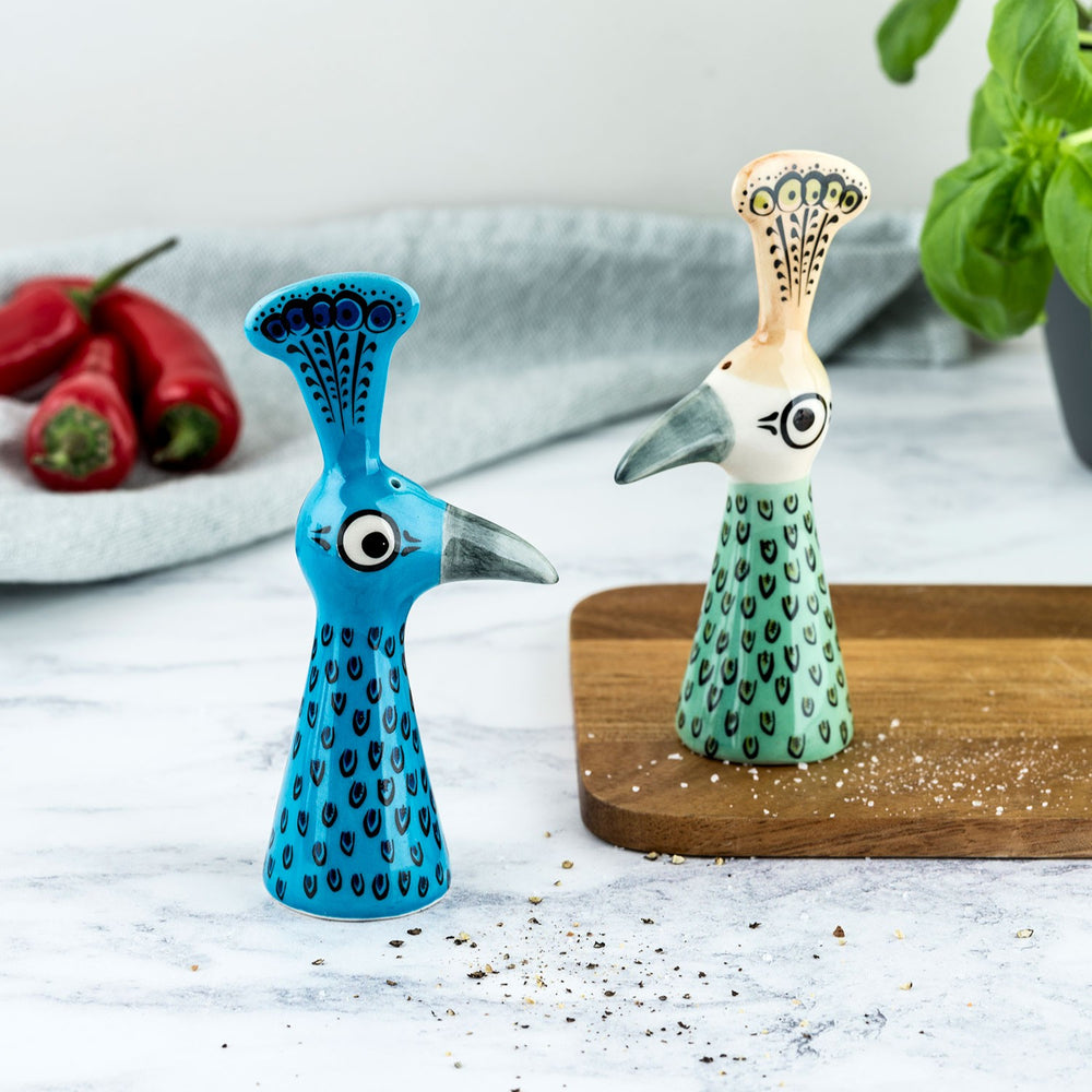 Hand-Made Ceramic Peacock Salt and Pepper Shakers