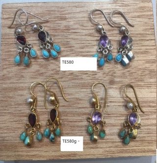 Pearl, Amethyst and Turquoise Drop Earrings Sterling Silver
