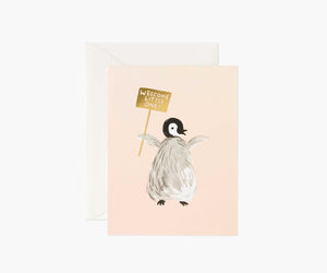 'Welcome' Penguin Birth Card