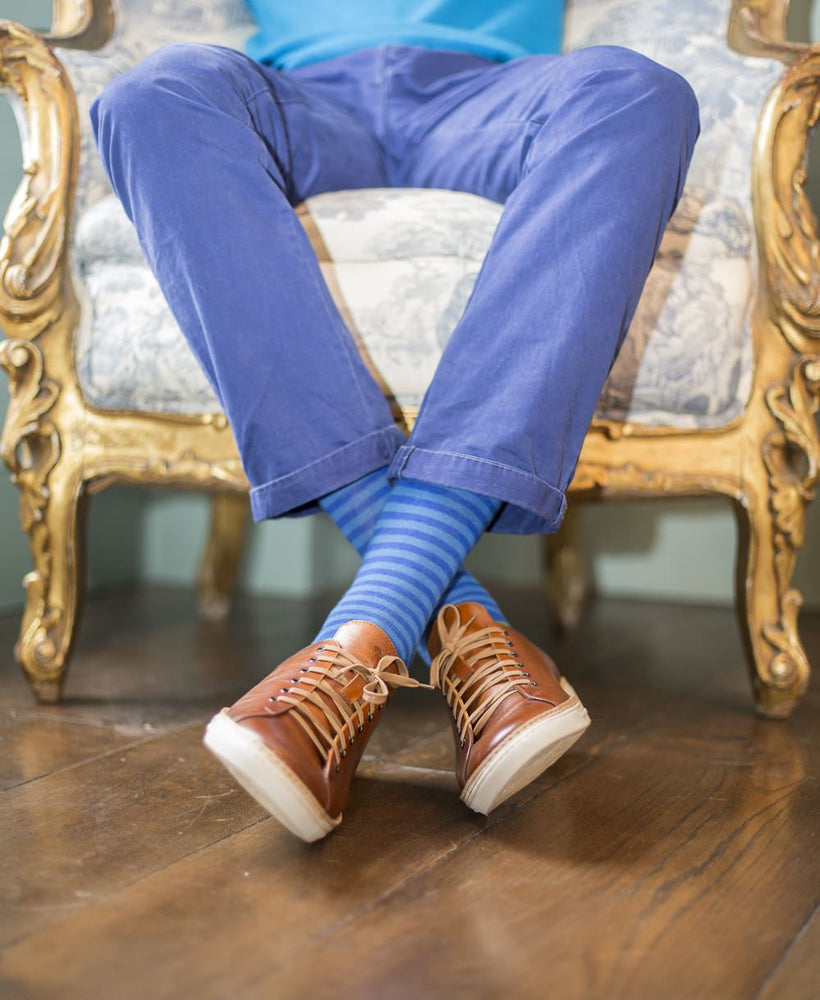 Royal Blue/Lime Stripe/Spot Fine Mr D London Socks