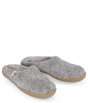 Hand-Made Grey/Brown Felted Wool Slippers With Rubber Soles