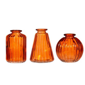 Amber Glass Bud Vases - Set of 3