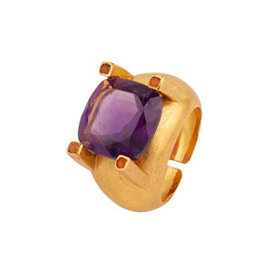 SPACE Ring -  Amethyst and Cornelian - Cast Bronze Gold Plated