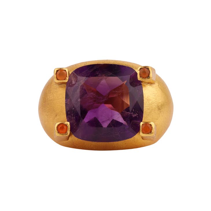 SPACE Ring -  Amethyst and Cornelian - Cast Bronze Gold Plated