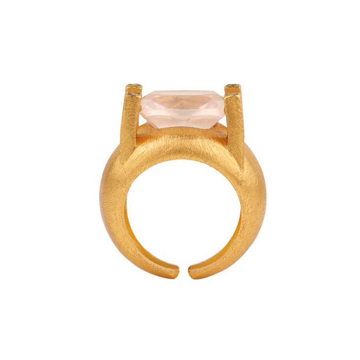 SPACE Ring -  Rose Quartz and Peridot - Cast Bronze Gold Plated