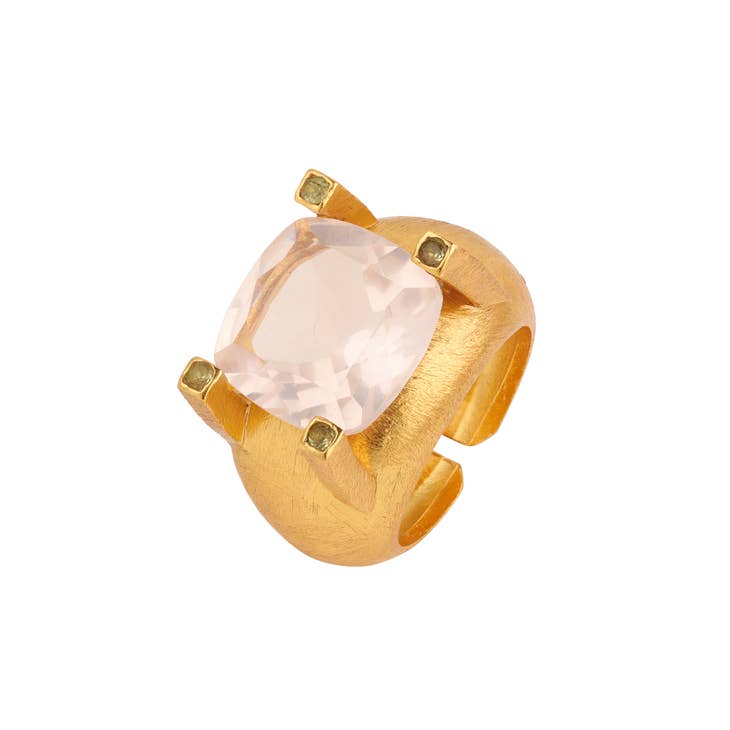 
                
                    Load image into Gallery viewer, SPACE Ring -  Rose Quartz and Peridot - Cast Bronze Gold Plated
                
            