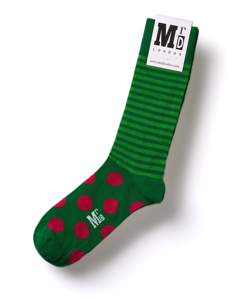 Green/Fuschia Stripe/Spot Fine Mr D London Socks