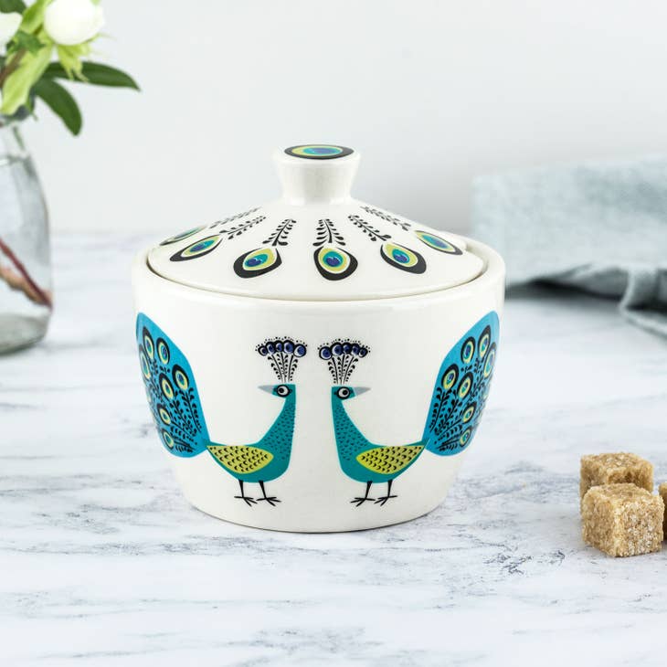 Hand-Made Ceramic Peacock Sugar Pot