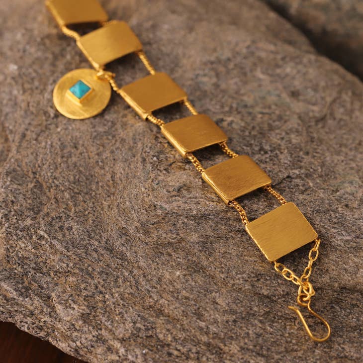
                
                    Load image into Gallery viewer, Medieval Turquoise Bracelet - Cast Bronze Gold Plated
                
            