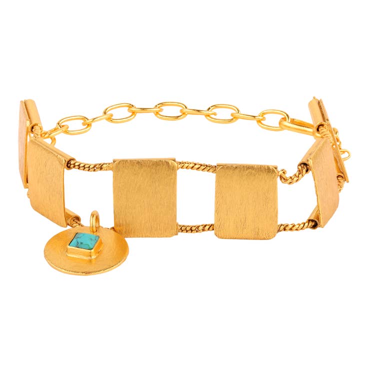 
                
                    Load image into Gallery viewer, Medieval Turquoise Bracelet - Cast Bronze Gold Plated
                
            