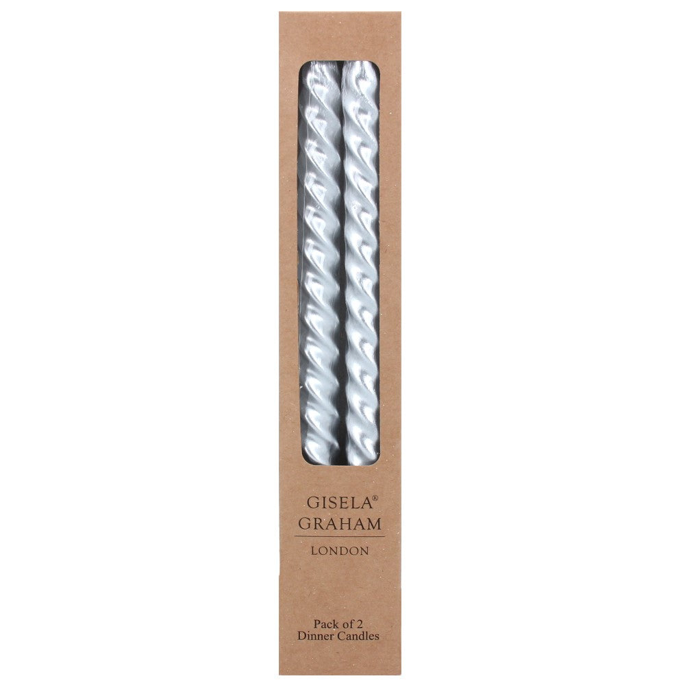 Box of 2 Taper Candles - Silver Twist